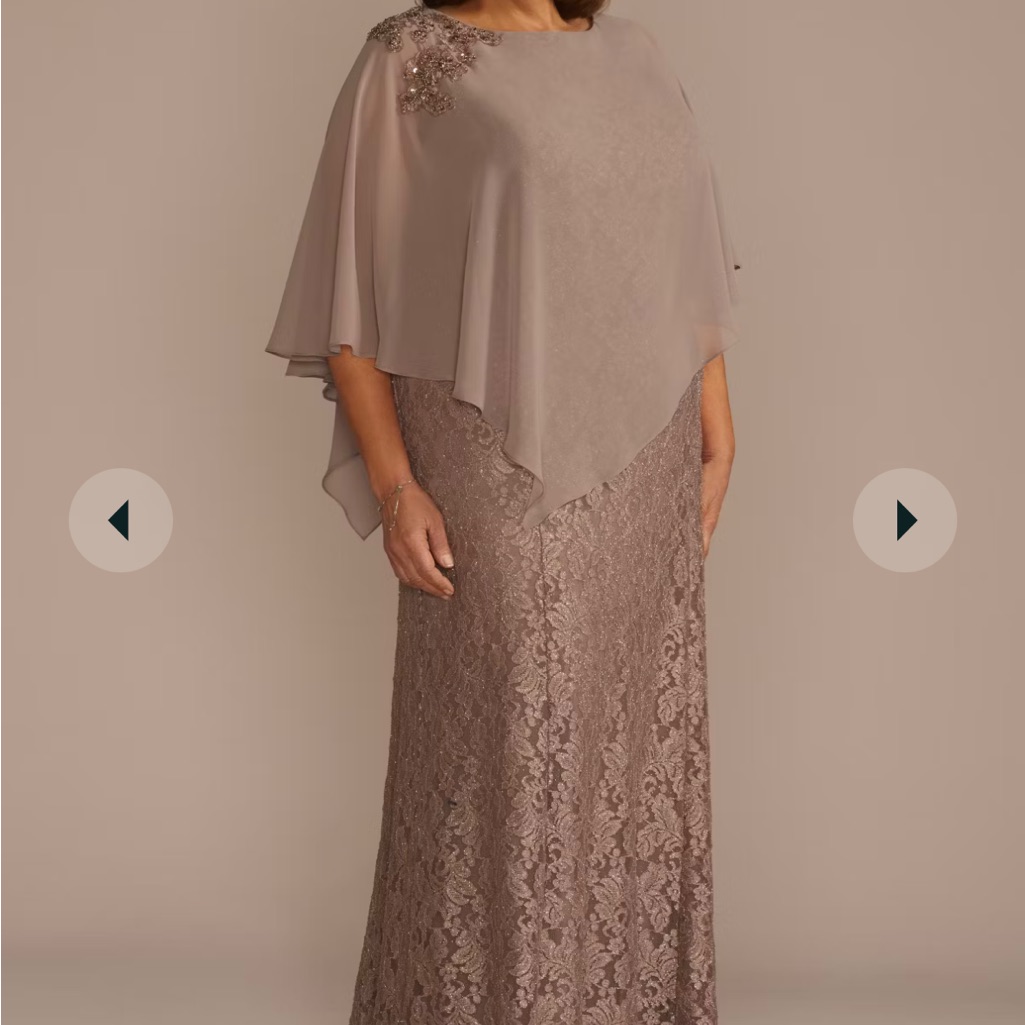 Oleg Cassini Asymmetrical Lace Dress In Taupe